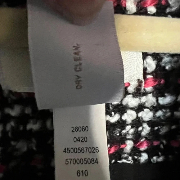 Chico"s Black Pink Plaid Tweed Fringe Blazer Size XL - Picture 9 of 9